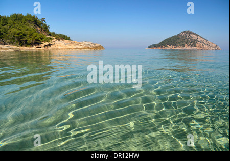 Das reine Wasser des Mittelmeers am Paradise Beach auf der Insel Thassos, Griechenland Stockfoto