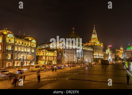 Nachtansicht des Shanghai Bund, Shanghai, China Stockfoto