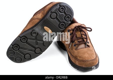 Schuhe Braun Leder Mannes isoliert auf weißem Hintergrund Stockfoto