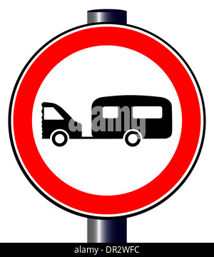 Eine große runde rote Verkehr anzeigen, ein Auto und Wohnwagen Stockfoto