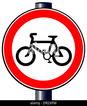 Eine große runde rote Verkehrsschild ein Fahrrad anzeigen Stockfoto