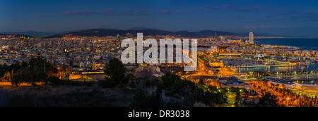 Nacht Panorama Blick über Barcelona, Katalonien, Spanien Stockfoto