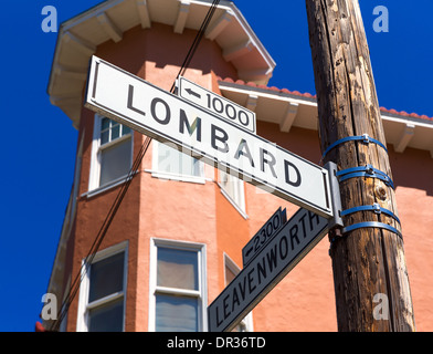 San Francisco Lombard Street Schild mit Leavenworth Kalifornien USA Stockfoto