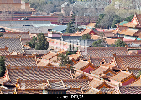 Luftbild auf verbotene Stadt in Peking, China, vom Jingshan Park aus gesehen Stockfoto