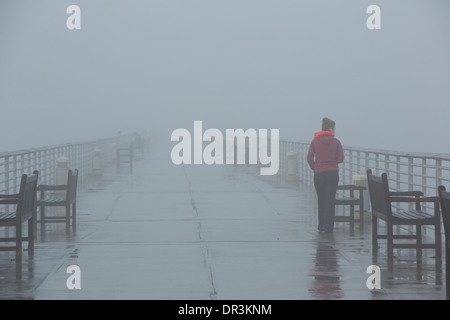 Nebel am Pier. Hermosa Beach, Los Angeles, Kalifornien. Stockfoto