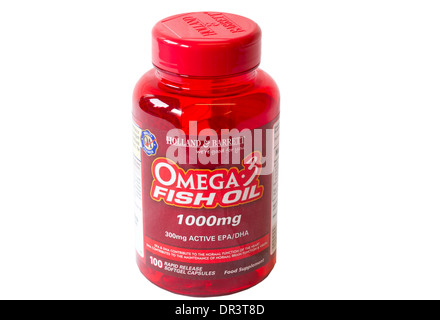 Ein Glas / Flasche 1000mg Omega-3 fish Oil-Tabletten Stockfoto