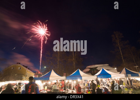 Markt Straße Jokkmokk fair Laponia Schweden Winter Stockfoto