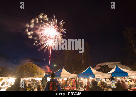 Markt Straße Jokkmokk fair Laponia Schweden Winter Stockfoto