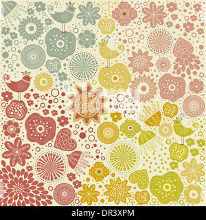 Bunte abstrakte Blumenmuster auf Beige Hintergrund Stockfoto