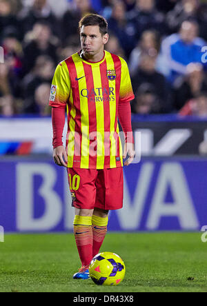 Valencia, Spanien. 19. Januar 2014. Weiterleiten von Lionel Messi FC Barcelona in Aktion während der la Liga-Spiel zwischen Barcelona und Levante Ciutat de Valencia, Valencia Credit: Action Plus Sport Bilder/Alamy Live News Stockfoto