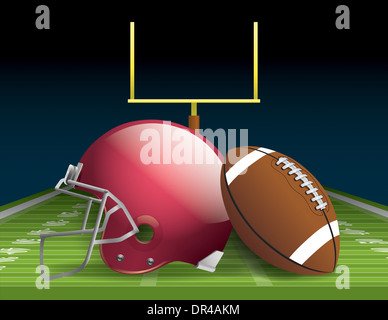 Abbildung eines American Football-Helm, Kugel und Feld. Stockfoto