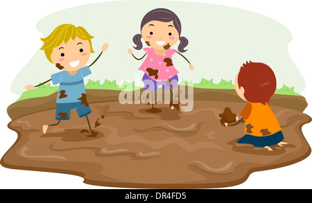 Stickman Illustration mit Kindern spielen im Schlamm Stockfoto