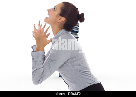 Zusammengesetztes Bild von frustrierten Geschäftsfrau schreien Stockfoto