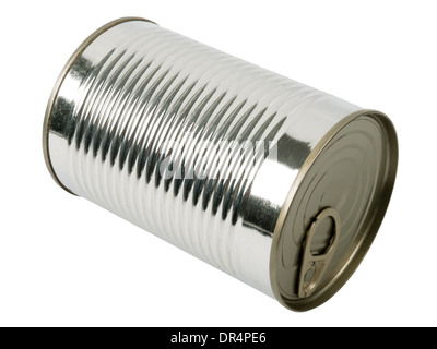 geschlossene Blechdose isoliert auf weißem Hintergrund Stockfoto