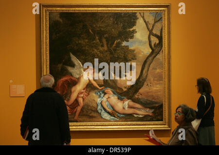 16. Februar 2009 - London, England, Vereinigtes Königreich - schaut ein Mann Van Dyck malen "Amor und Psyche" in einer Presse-Ansicht für "Van Dyck und Großbritannien" bei Tate Britain, London.  Sir Anthony Van Dyck (1599-1641) war der größte Maler im 17. Jahrhundert Großbritannien. Obwohl in Flandern ausgebildet wurde, hatte er einen enormen Einfluss auf das britische kulturelle Leben als der wichtigste Maler von König Charles I angeblich el Stockfoto