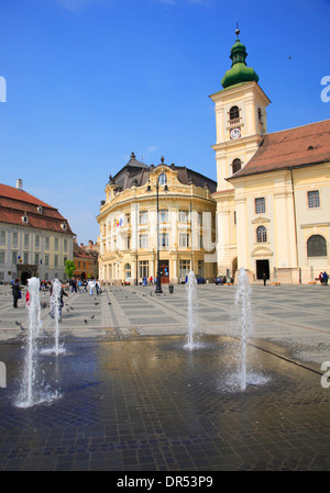 Piata Mare, großen Marktplatz, Rathaus und Kirche, Sibiu (Hermannstadt), Siebenbürgen, Rumänien, Europa Stockfoto