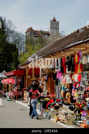 Souvenir-Stand auf Schloss Bran (Dracula Schloss) in der Nähe von Brasov, Siebenbürgen, Rumänien, Europa Stockfoto