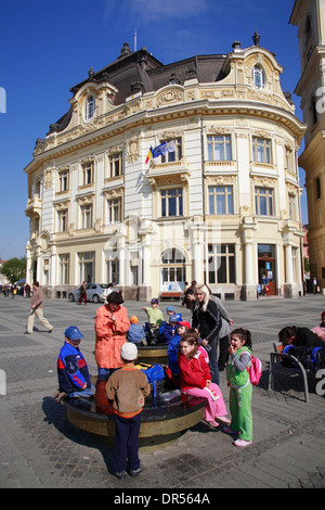 Piata Mare, großen Marktplatz, Rathaus, Sibiu (Hermannstadt), Siebenbürgen, Rumänien, Europa Stockfoto