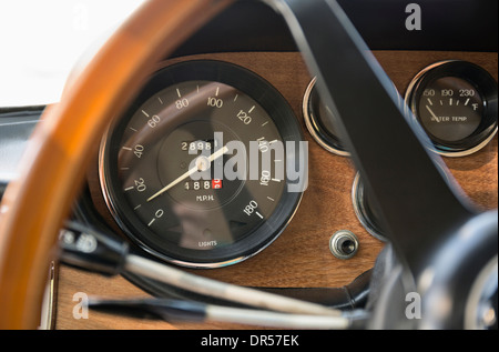 Nahaufnahme der Tacho im Retro-Ferrari-dashboard Stockfoto
