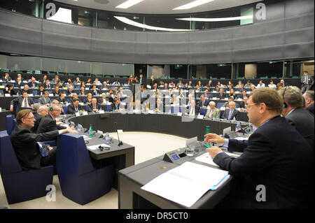 13. Januar 2009 - Straßburg, Frankreich - Übersicht von einer Sitzung des Ausschusses für auswärtige Angelegenheiten für Gas-Krise im Europäischen Parlament (EP). (Kredit-Bild: © Wiktor Dabkowski/ZUMA Press) Stockfoto