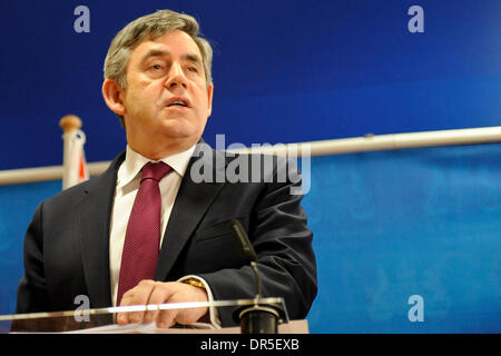 20. März 2009 - Brüssel, Belgien - der britische Premierminister GORDON BROWN hält Pressekonferenz am Ende des Gipfels Europäische Staatschefs am Sitz Europäischen Union. (Kredit-Bild: © Wiktor Dabkowski/ZUMA Press) Stockfoto