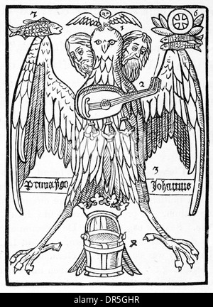 Anfang des XV Jahrhunderts Block buchen Ars Memorandi Page Brote und Fische Gleichnis illustriert. Stockfoto
