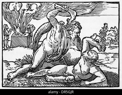 Kain Tötung Abel, von Coverdales Übersetzung des alten und neuen Testament 1535 Stockfoto