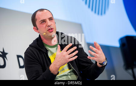 München, Deutschland. 20. Januar 2014. Jan Koum, Gründer der Messaging-Dienst WhatsApp, spricht bei der Digital Life Design Conference in München, 20. Januar 2014. Foto: Marc Müller/Dpa/Alamy Live News Stockfoto