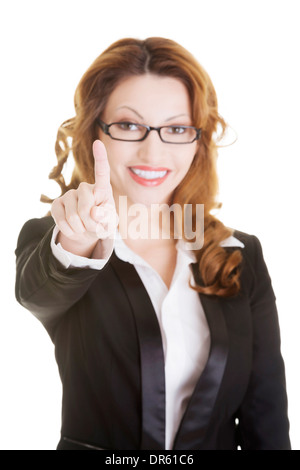 Attraktives Lächeln auf den Lippen Geschäftsfrau machen in abstrakte Bild wählen Sie Stockfoto