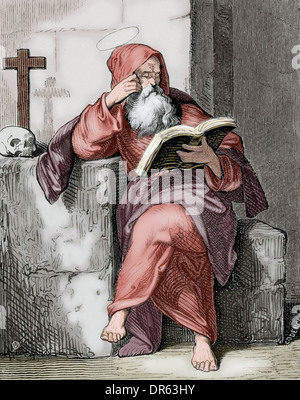 Saint Isaac von Cordoba (gest. 851). Mönch und Märtyrer in der spanischen Provinz Andalusien, in Zeiten der muslimischen Herrschaft. Gravur. Stockfoto