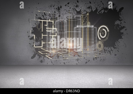 Spritzer auf Wand enthüllt Technologie Schnittstelle Stockfoto