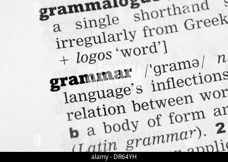 Grammatik Wörterbuchdefinition Closeup schwarz / weiß Stockfoto