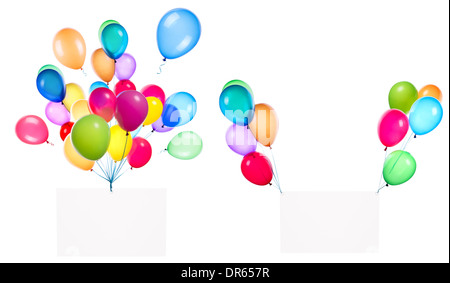 Urlaub-Banner mit bunten Luftballons, isoliert auf weiss Stockfoto