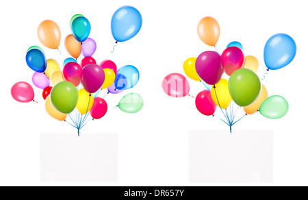 Urlaub-Banner mit bunten Luftballons, isoliert auf weiss Stockfoto