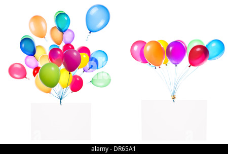 Urlaub-Banner mit bunten Luftballons, isoliert auf weiss Stockfoto