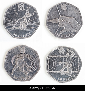 Sammlung von London Olympics Games Festschrift 50 Pence Münzen, Rückseite Stockfoto