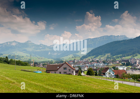 Blick auf die Stadt Appenzell im Appenzellerland, Schweiz Stockfoto