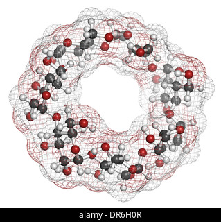 Beta-Cyclodextrin-Molekül. Pharma, Lebensmittel, desodorierende Produkte usw. eingesetzt. Bestehend aus Glukose-Molekülen. Stockfoto