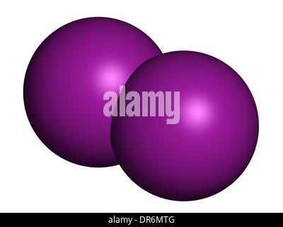 Iod (I2) Molekül. Lösungen von elementarem Jod werden als Desinfektionsmittel verwendet. Stockfoto