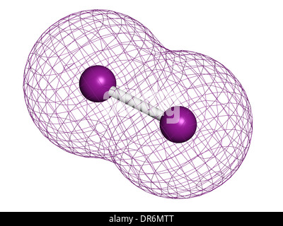 Iod (I2) Molekül. Lösungen von elementarem Jod werden als Desinfektionsmittel verwendet. Stockfoto