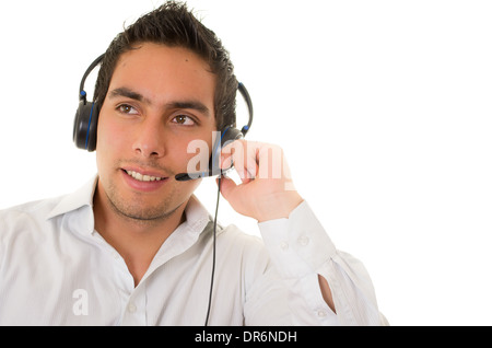 Call Center männlichen Betreiber isoliert auf weiss Stockfoto