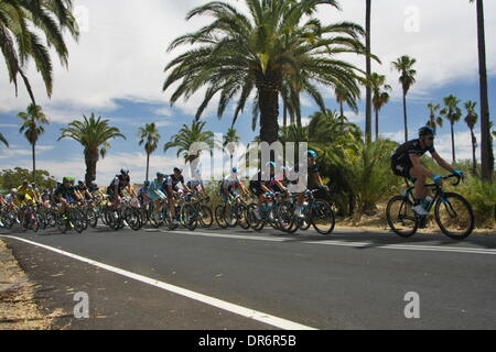 Barossa Valley, Australien. 21. Januar 2014. Hauptfeld Reiten durch Seppeltsfield in Phase 1 der Santos Tour Down Under 2014 von Nurioopta zum Angaston, South Australia am 21. Januar 2014 Credit: Peter Mundy/Alamy Live News Stockfoto