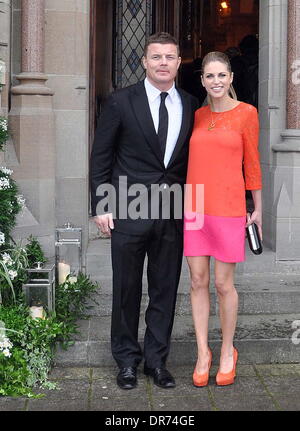 Brian O'Driscoll und Amy Huberman die Hochzeit des Modells Aoife Cogan und Rugby-Star Gordon d ' Arcy, statt auf St. Macartan Dom Monaghan, Irland - 06.07.12 Stockfoto