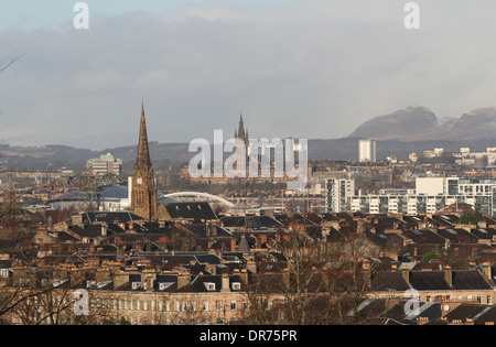 Glasgow Stadtbild und Campsie Fells Schottland Januar 2014 Stockfoto