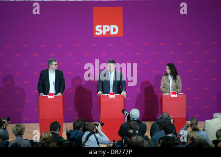 Berlin, Deutschland. 14. Januar 2014. Sigmar Gabriel (deutschen Vizekanzler) gibt eine Pressekonferenz in der SPD-zentrale. Goncalo Silva/Alamy Live-Nachrichten Stockfoto