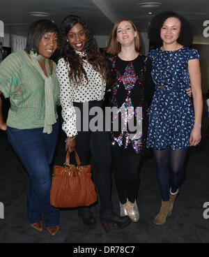 London, UK: Chizzy Akudolu, Kevin J und Dominique Moore besucht die MediaSKIN NTA Gifting Lounge im Penthouse, 1 Leicester Square in London, 20. Januar 2014, Foto: siehe Li Stockfoto