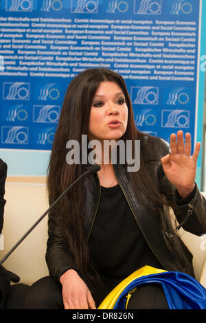 "Ruslana" (Ruslana Lyzhychko), 2004 Eurovision Song Contest Gewinner und Ikone der Maidan-Proteste in Kiew, Ukraine Stockfoto