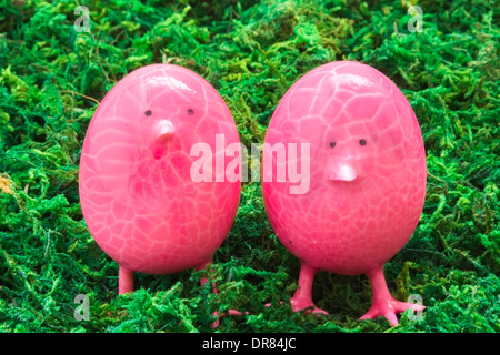 Paar von hellen rosa Hühnereier auf grünem Moos Stockfoto