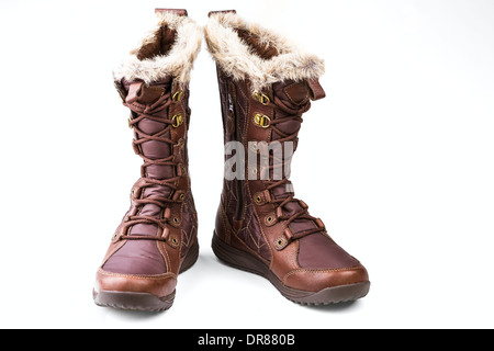 braune Damen Stiefel isolierten auf weißen Hintergrund Stockfoto