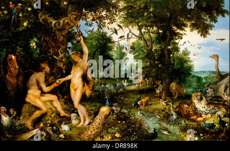 Der Garten Eden mit dem Sündenfall 1615 Jan Brueghel der ältere 1568-1625 und Rubens 1577-1640 Flämischen Belgier Stockfoto